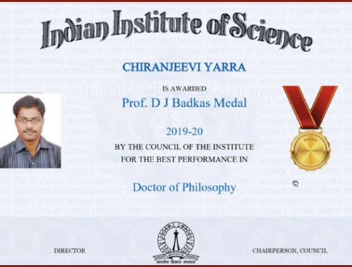 Chiranjeevi Yarra awarded Prof. D J Badkas Medal ...