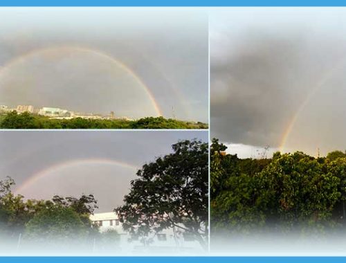 Twinned rainbow and a double rainbow at Hyderabad