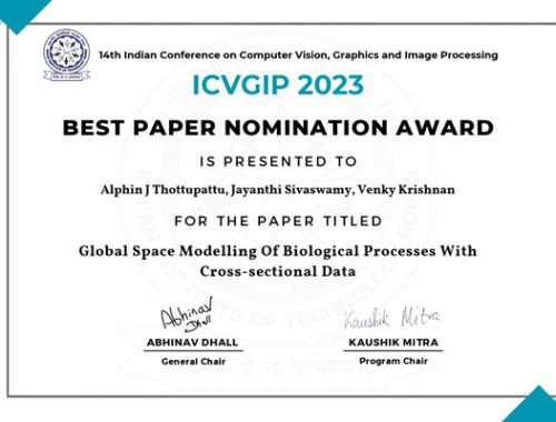 Best paper nomination award at ICVGIP-2023