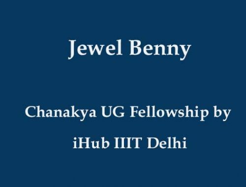 Jewel Benny awarded Chanakya UG Fellowship