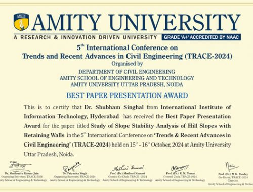 Dr. Shubham Singhal receives Best Paper award